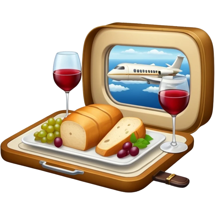 luxury plane food with wine emoji