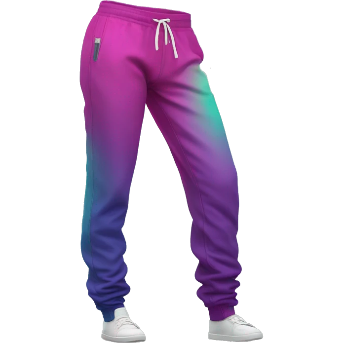Hyper Realistic isolated side view of a pair of magenta,purple,mint green,and teal ombre jogger pants. emoji
