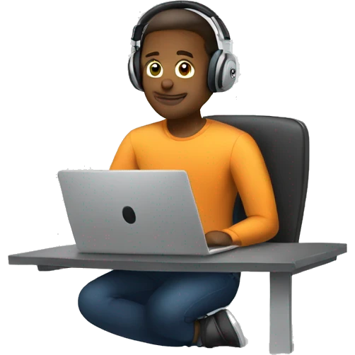 employee with laptop and headphones, alone in room emoji