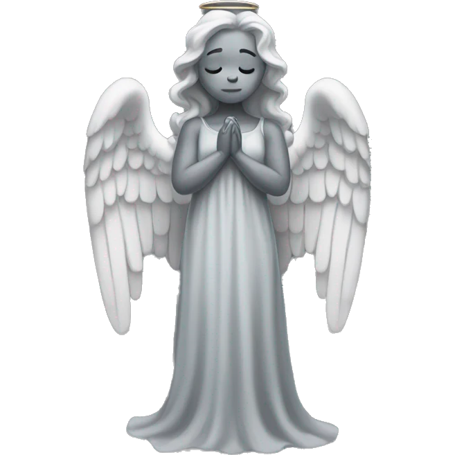 full body gray statue of angel with wings, a long dress, and gray skin. Her hands should be covering her eyes like she's crying.  emoji