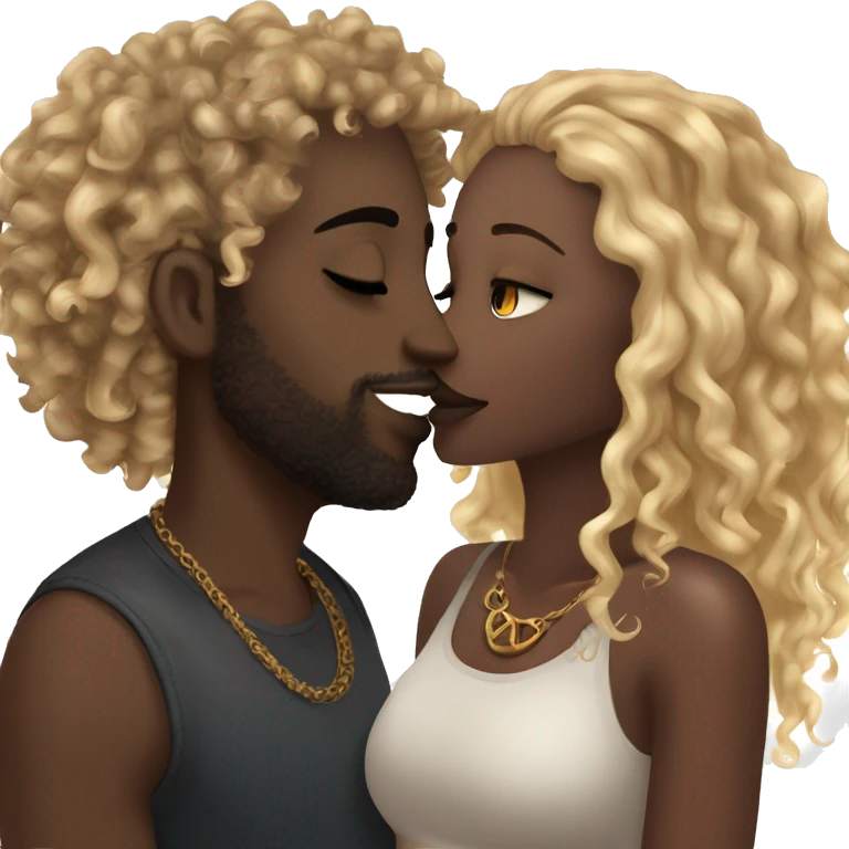 Me kissing my darkskin girlfriend with curly hair. I am black and have a septum piercing, and blonde locs. She has a septum piercing aswell. emoji