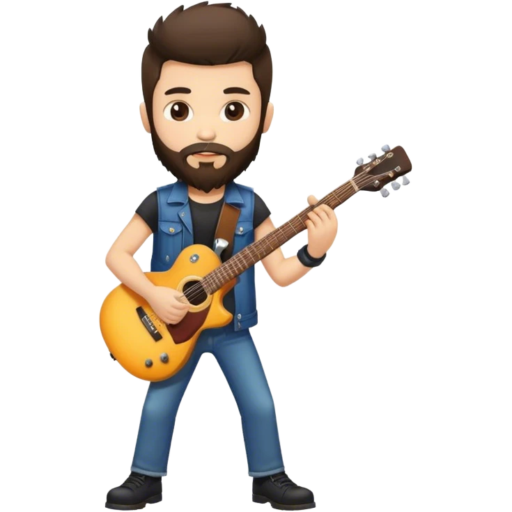A rocker brunette boy with a beard a guitar emoji