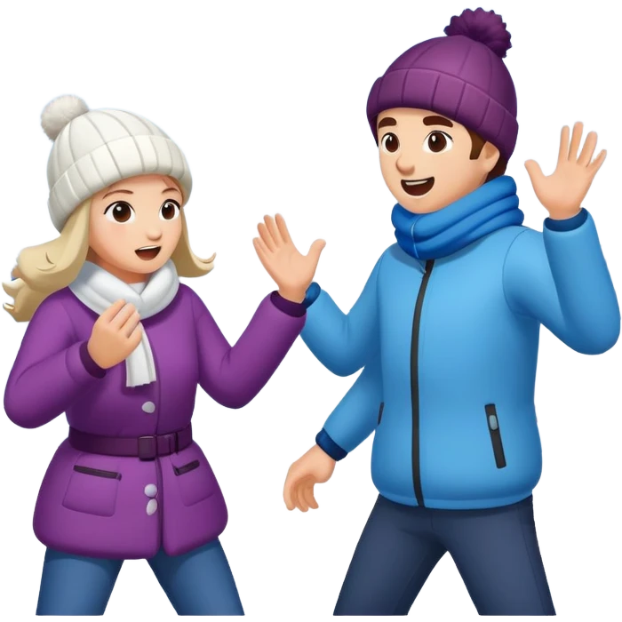 two people playing a snowball fight, simple, expressive faces, winter theme emoji