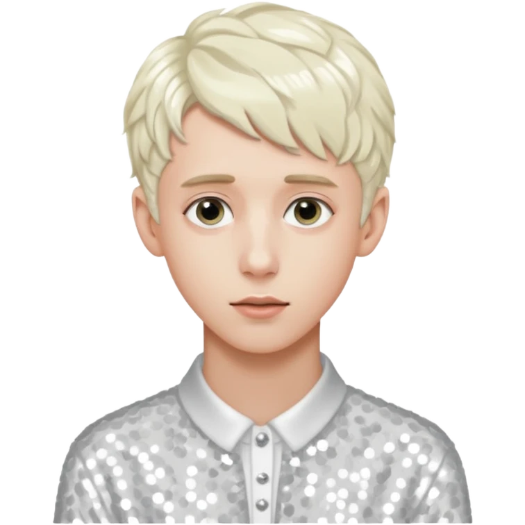 Troye Sivan with platinum blonde hair, white sequin outfit emoji