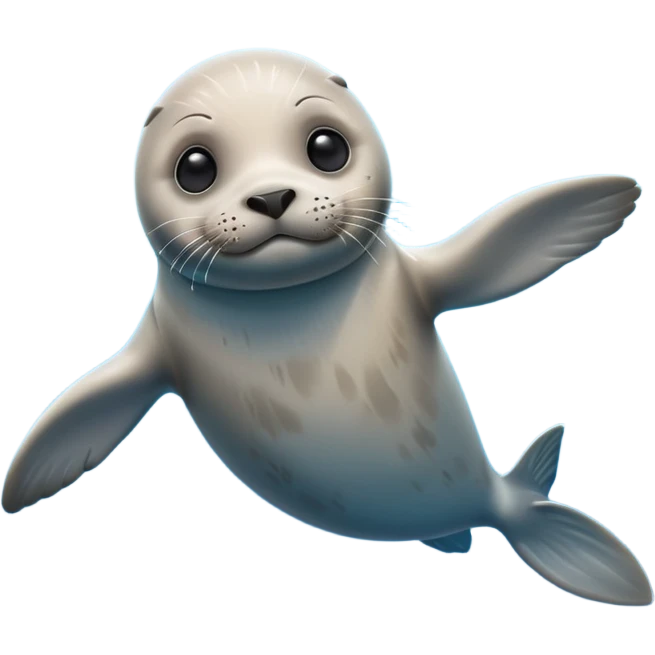 A 3D cartoon seal swimming with visible flippers, calm blue water, soft sunlight, Memoji-style realism. emoji