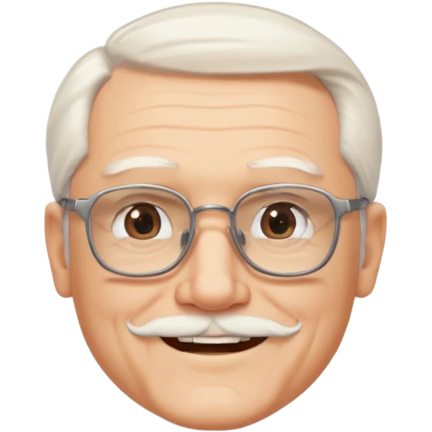 old guy, swept back white hair with no part, blocky face, rectangle frame glasses, goatee, no moustache emoji