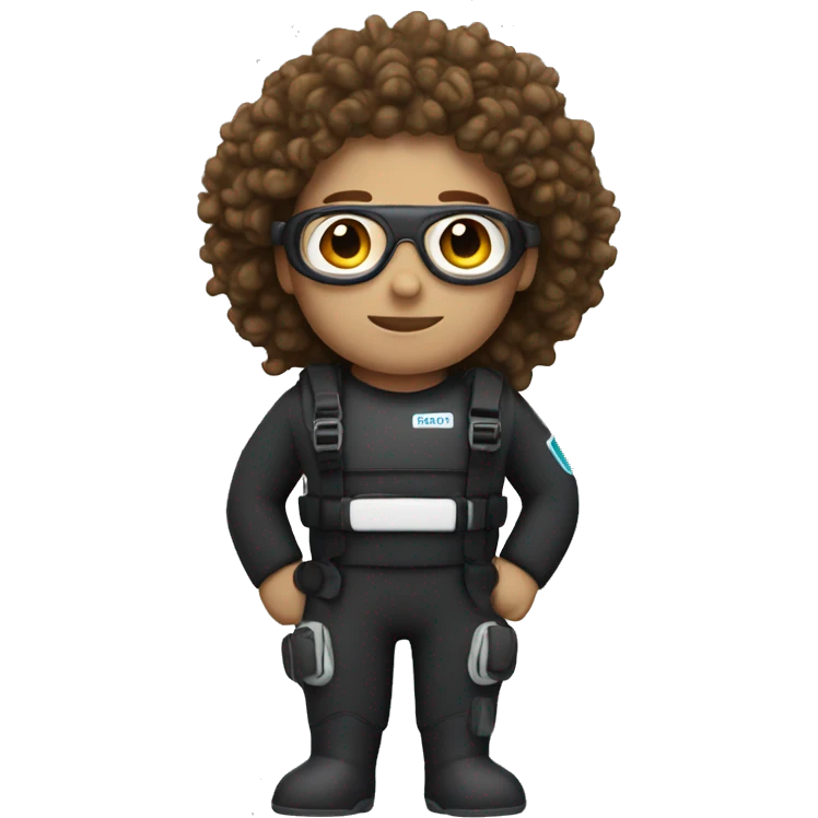 Scuba diver with brown curly hair, white skin tone but slightly tanned emoji