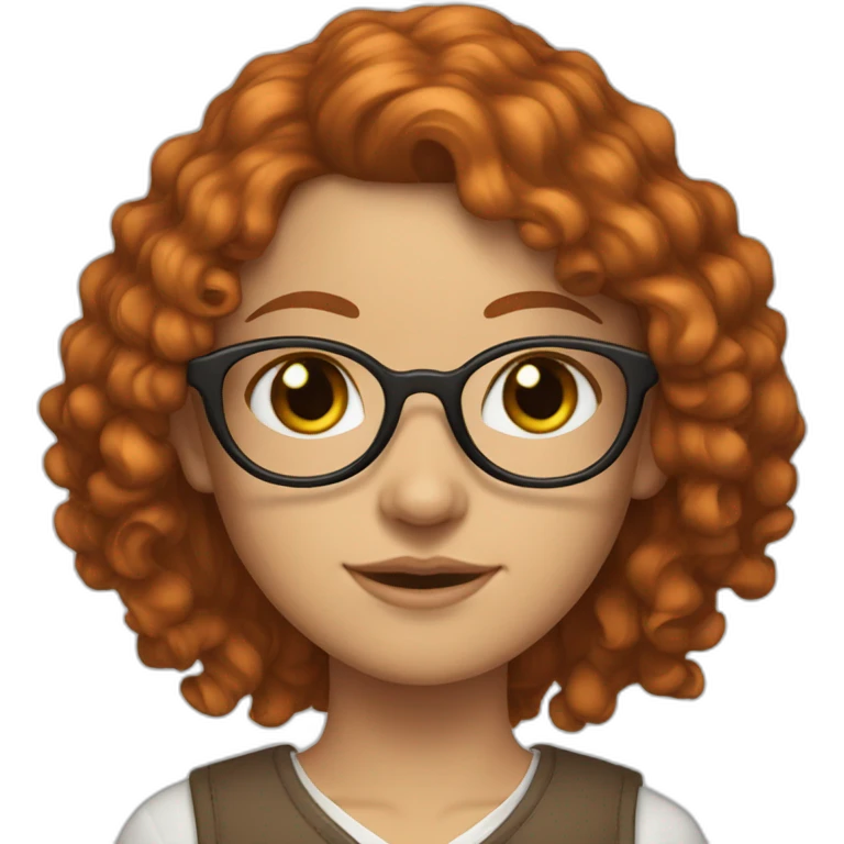 White-girl-with-curly-long-hair-red-head-eyes-brown-wearing-glasses-blouse-white emoji