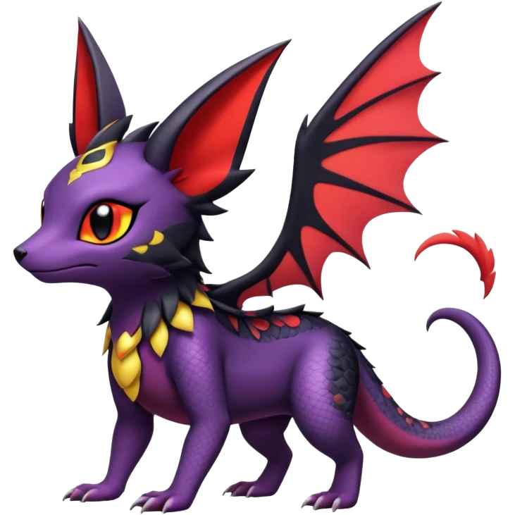 full body hybrid of Salandit Umbreon Noibat and Litten, cute pose emoji