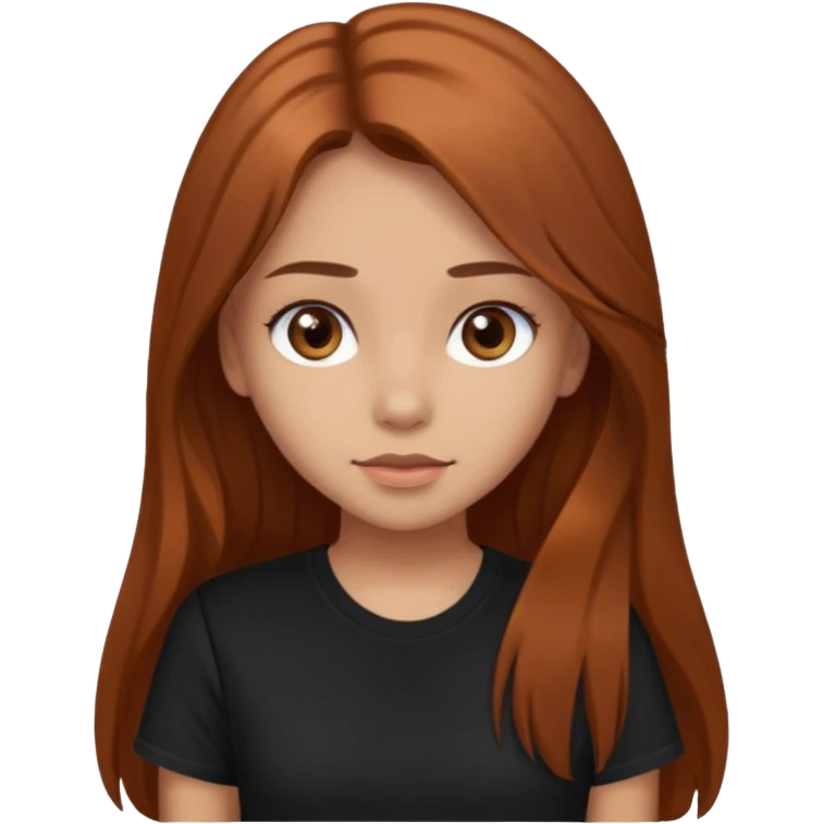 Medium copper brown long hair girl with dark brown eyes wearing a black tee emoji