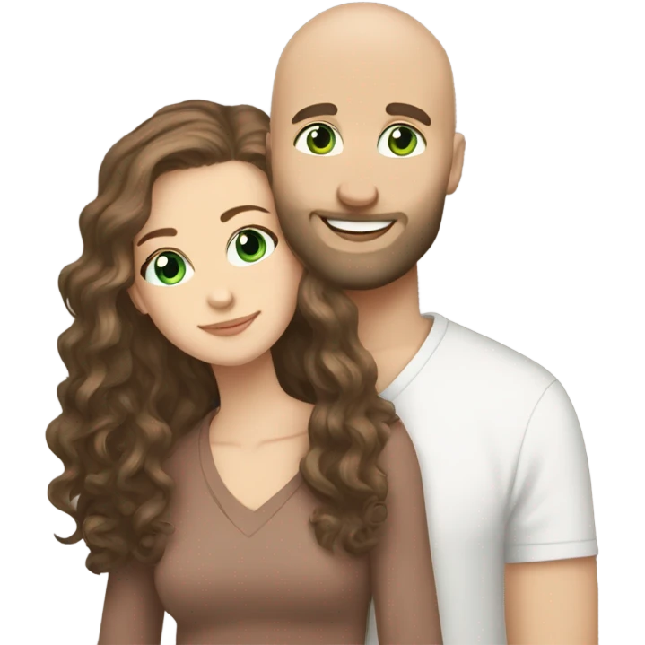 bald bearded guy green eyes hug long curly brown hair white girl emoji