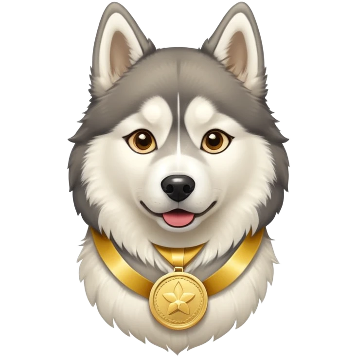 Husky dog with a gold medal emoji