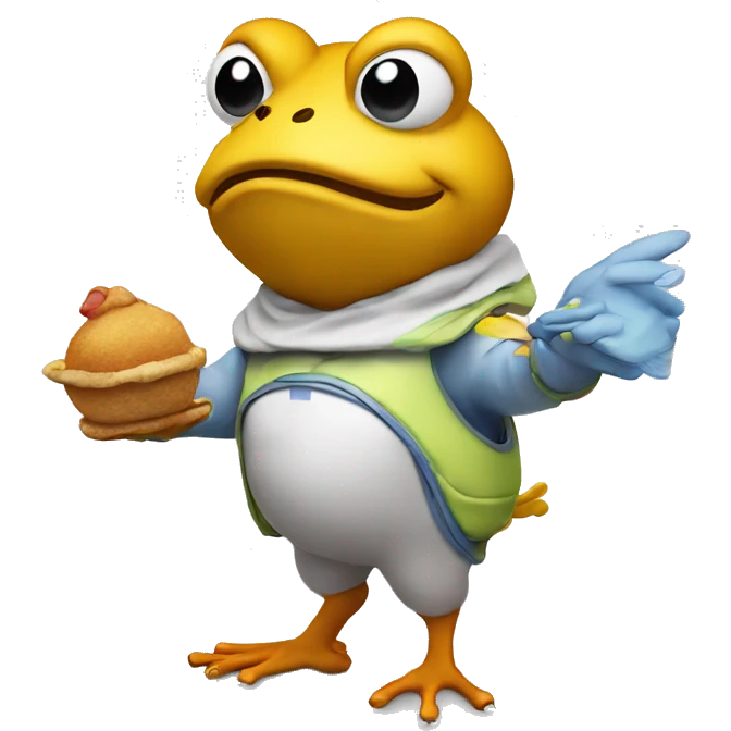 Toad in a Nike chicken, with a glo in hand emoji