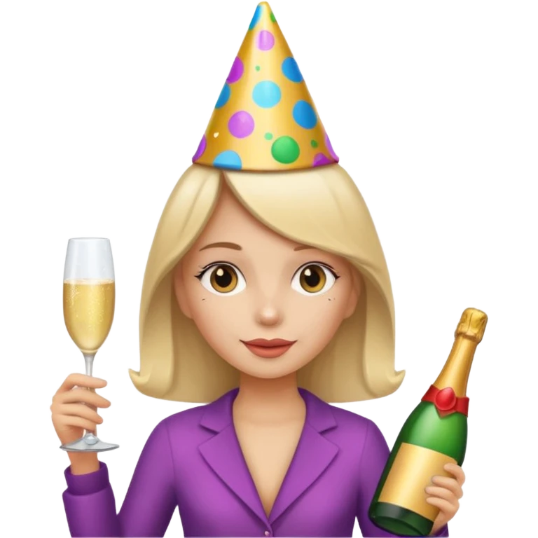 girl with Champagne bottle with party cap. emoji