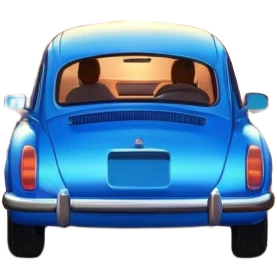 A parked blue car sits quietly on the side of an open road, facing a breathtaking sunset. Two people stand outside, backs turned, watching the horizon. The road stretches endlessly ahead, surrounded by a peaceful, glowing landscape full of light, warmth, and possibilit emoji