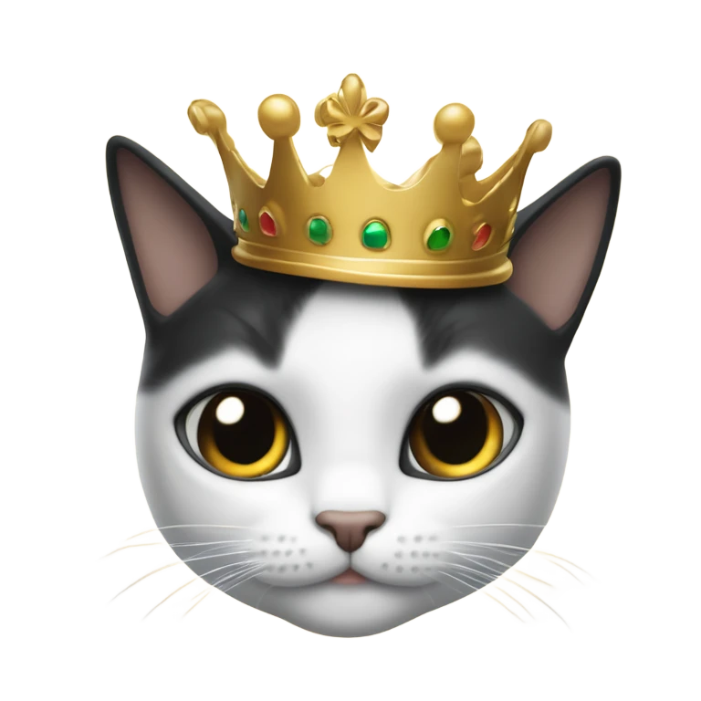Gato blanco y negro con una corona dorada giñando un ojo emoji