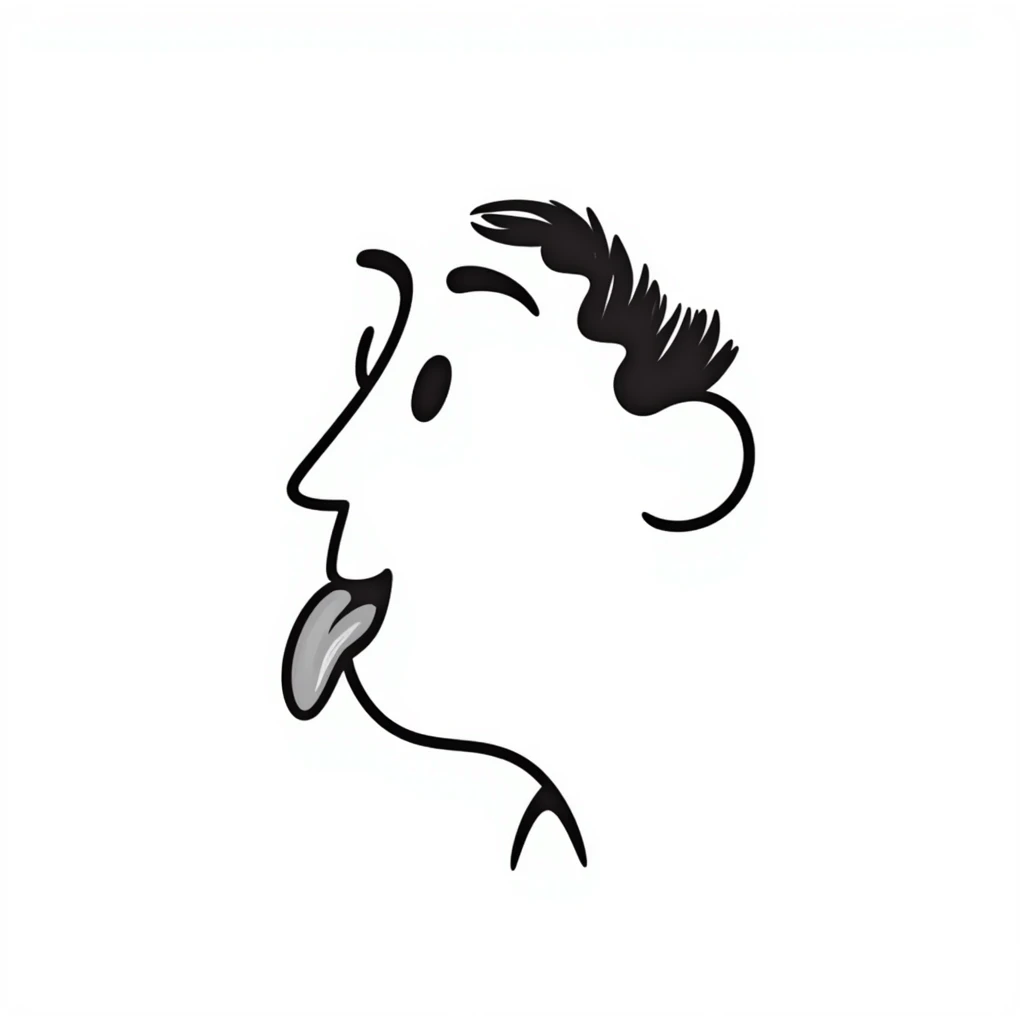 Simple sketch of a face profile showing mewing technique, tongue against roof of mouth, improved jawline emoji