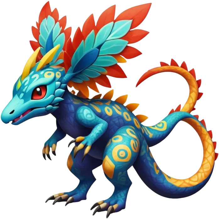 cool exotic fantasy-creature-Fakémon-Pokémon, full body, with intricate markings  emoji