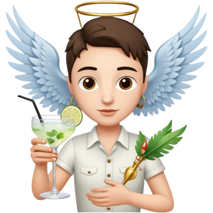Cupis (with wings and hiss love arrows, holding gin tonic emoji