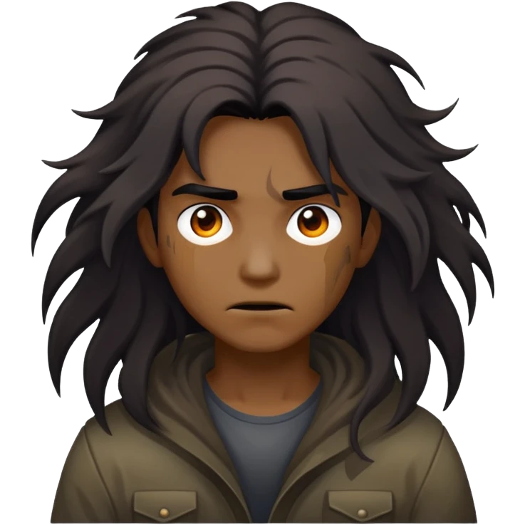 Cabelo:Longos e escuros, bagunçados como se estivesse saindo de um apocalipse emoji