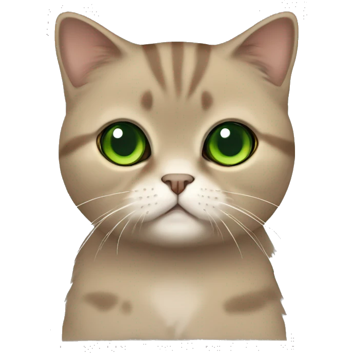 Brown Scottish fold cat with green eyes full body emoji