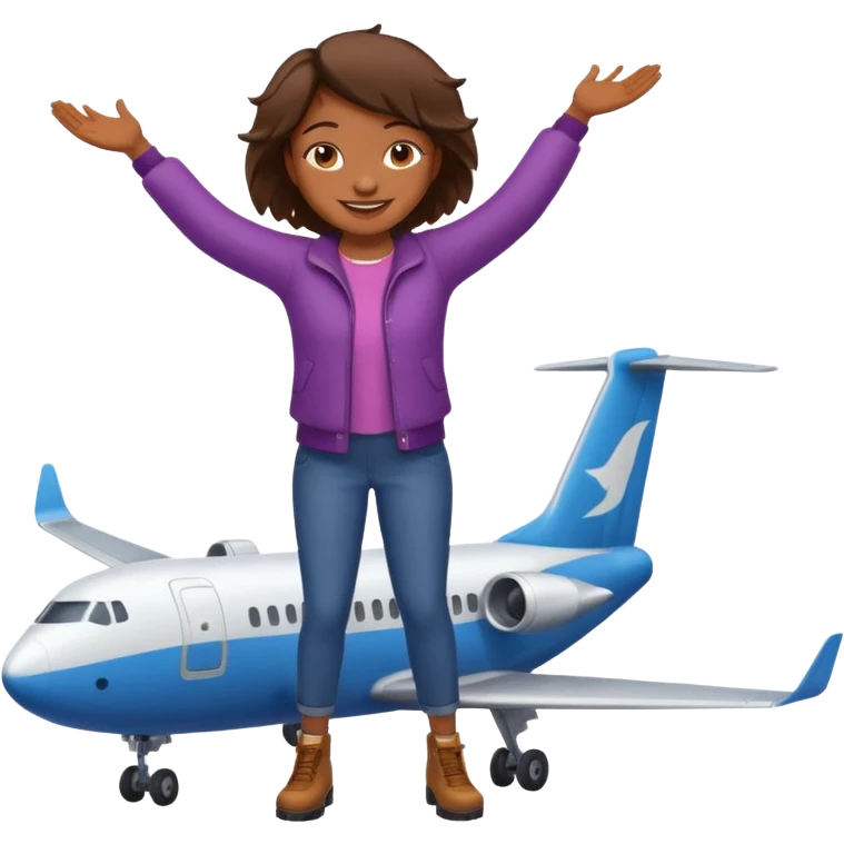 girl standing on top of an airplane, simple, clear, no text emoji