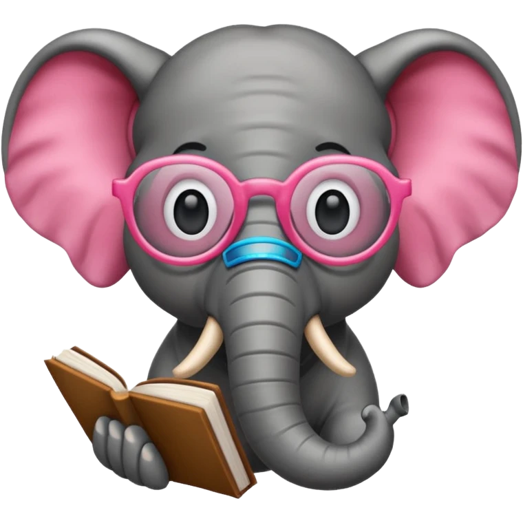crear un emoji de un elefante rosadito con lentes de lectura grandes y negros  emoji