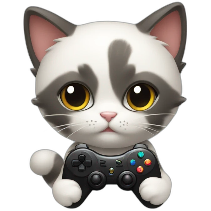 Cute cat holding one small black ps controller and playing video games emoji