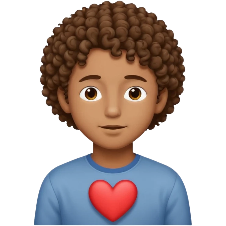 Brown boy with curly hair dreaming abouthis girlfriend small smirk on his face eyes closed with a little heart next to him emoji