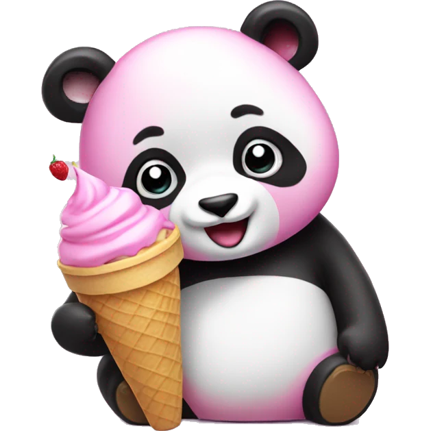 Pink Panda eating ice cream emoji