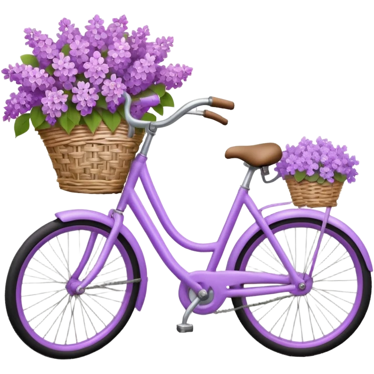 lilac bicycle with lilac flower basket emoji