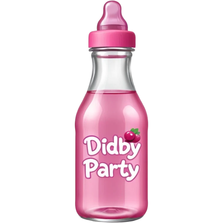 realistic baby oil style bottle pink cap pink logo clear bottle with berry logo with diddy party written and a berry on top bottle emoji