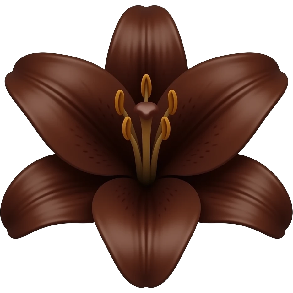 A dark brown flower with sprouted lily petals and gold pollen in the middle emoji