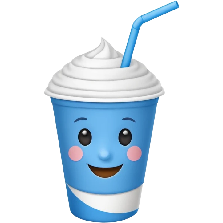 drink in a paper cup and straw, the cup has eyes and mouth emoji
