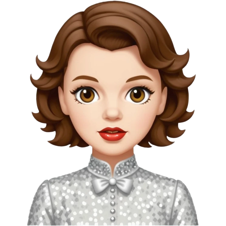 Judy Garland with brown hair, white sequin outfit emoji