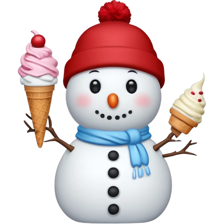 snowmen holding ice cream single snowmen with red winter cap emoji
