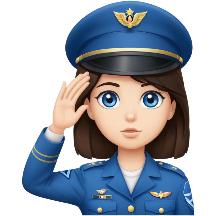 little brunette blue eye girl soldier salute emoji