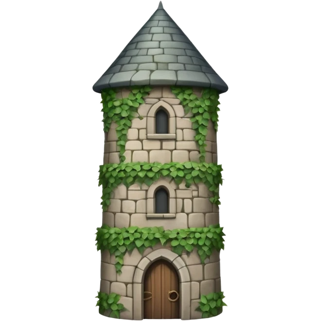 A medieval tall round tower covered in ivy vines. emoji