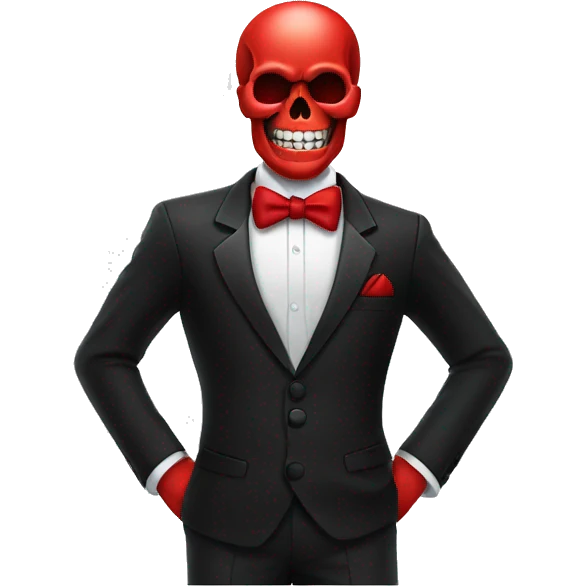 Smil Skull emoji wearing black formal wear with red t emoji