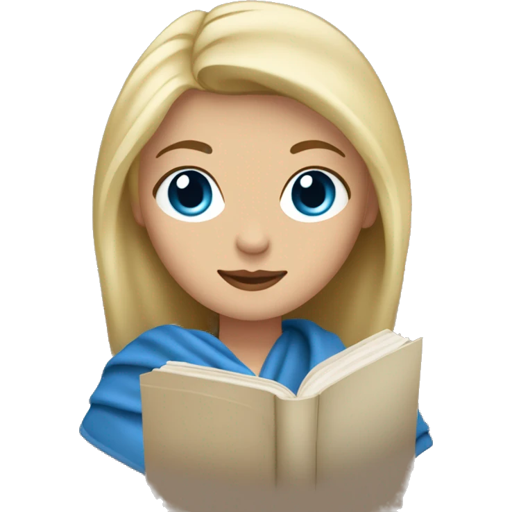 blonde woman with blue eyes in a blanket with a beige book in her handsemoji emoji