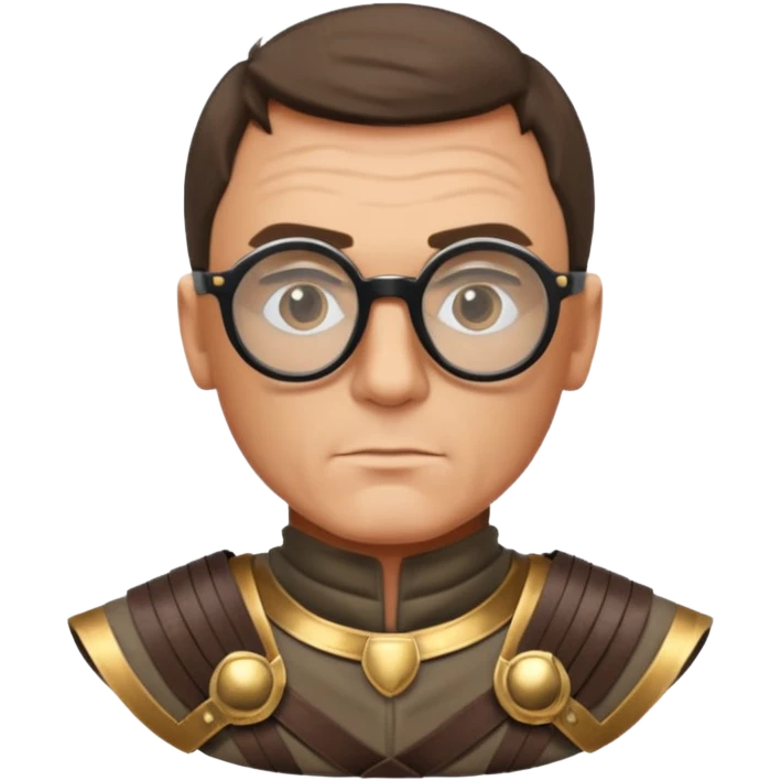 James Bond, wearing gladiator cloth, big round glassed emoji