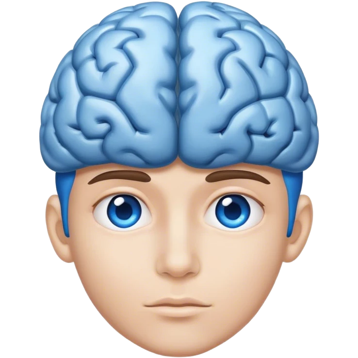 A real person face emoji and hair is a blue brain emoji