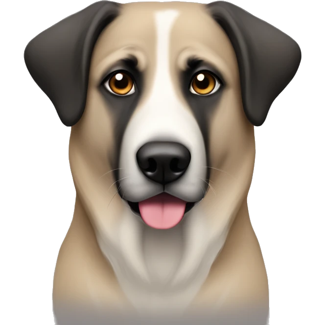 anatolian shepherd tan and black with grey from being old. girl with ears out emoji