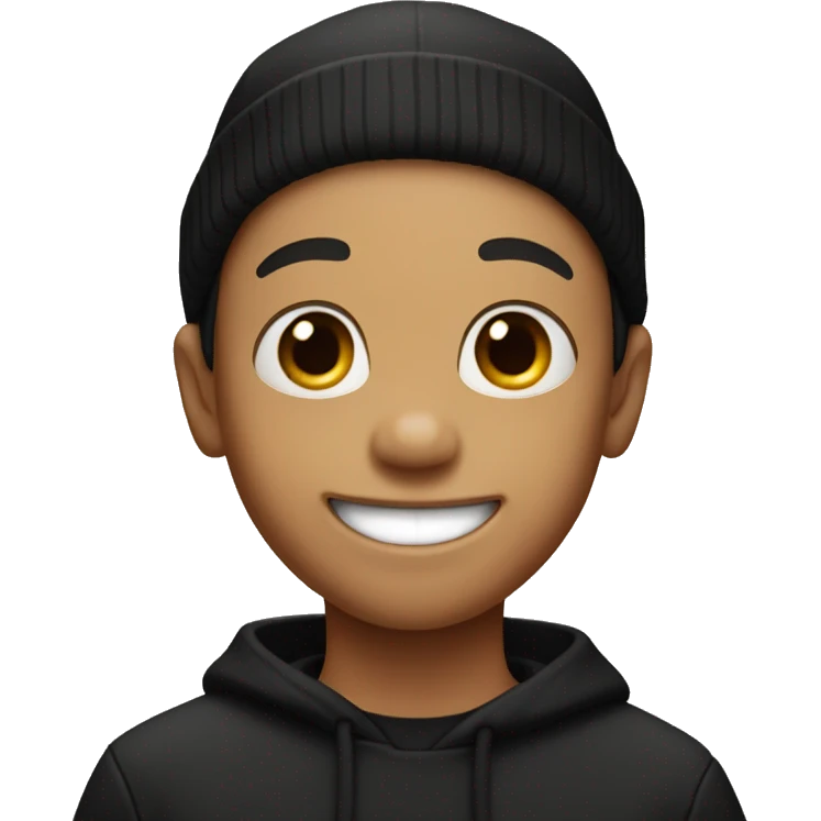 smiling boy in black beanie holding ice cream  emoji