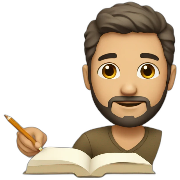 Short hair man with beard is writing emoji