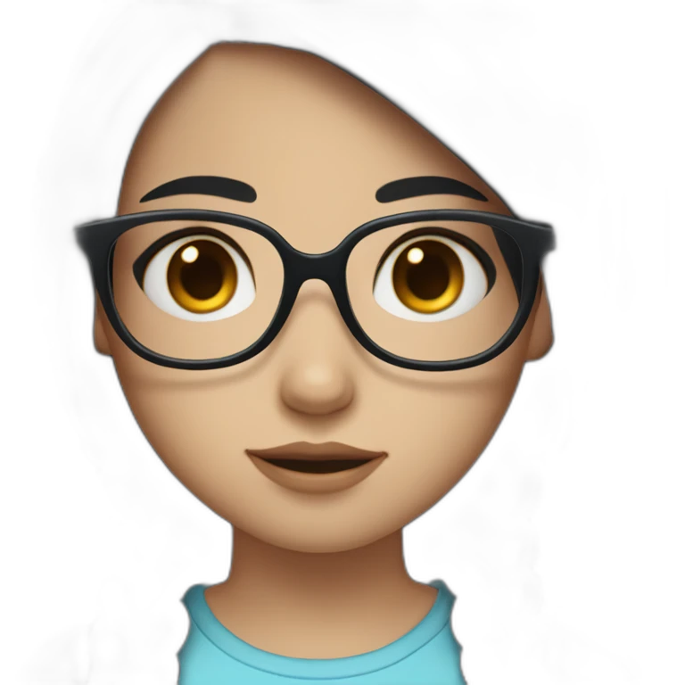 girl with blue eyes , black hair ,white skin and a little cheek and glasses emoji