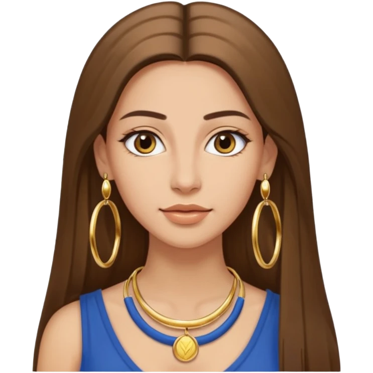 attractive Greek woman with long straight hair and light skin wearing gold hoop earrings and a gold necklace emoji