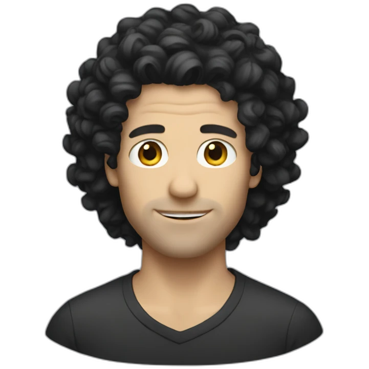 White man with curly black rockstar hair emoji
