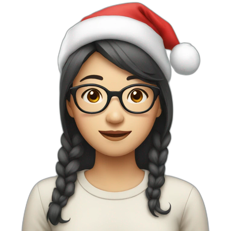 Asian girl with glasses wearing Santa hat emoji