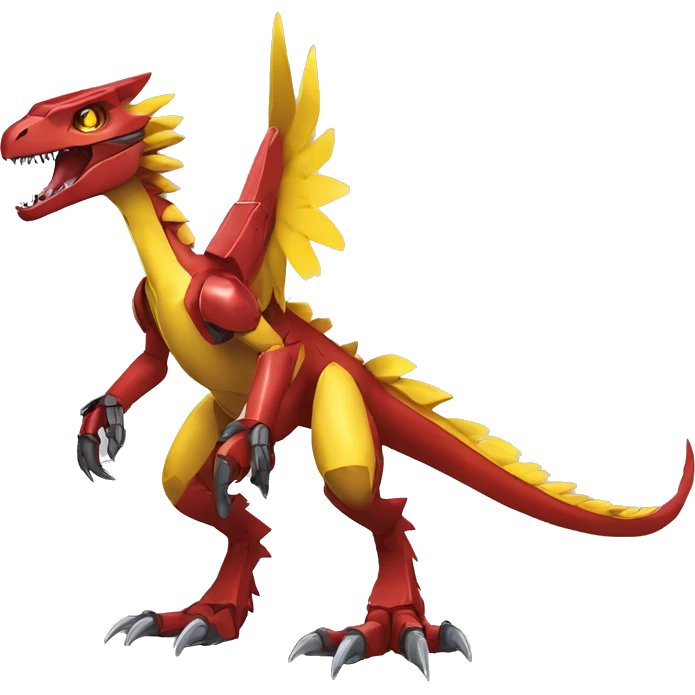  Edgy Red Yellow Shiny Digimon-Fakemon-Velociraptor-Dragon-Mecha full body emoji